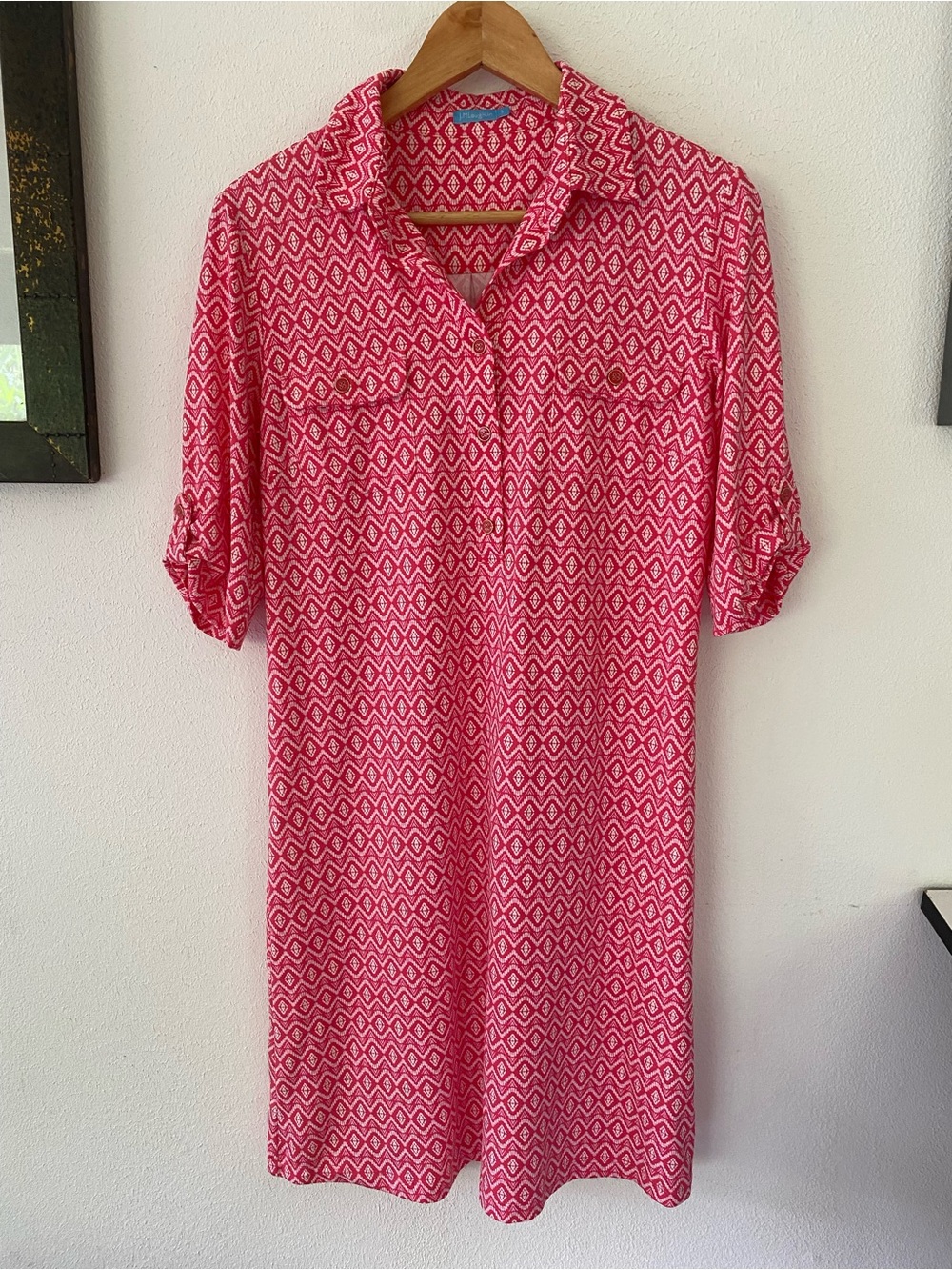 J. McLaughlin Pink Geometric Midi Shirt Dress